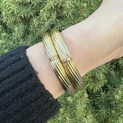 Vintage Pair of 18k Yellow Gold Twisted Cable Tube Hinged Bangle Bracelet