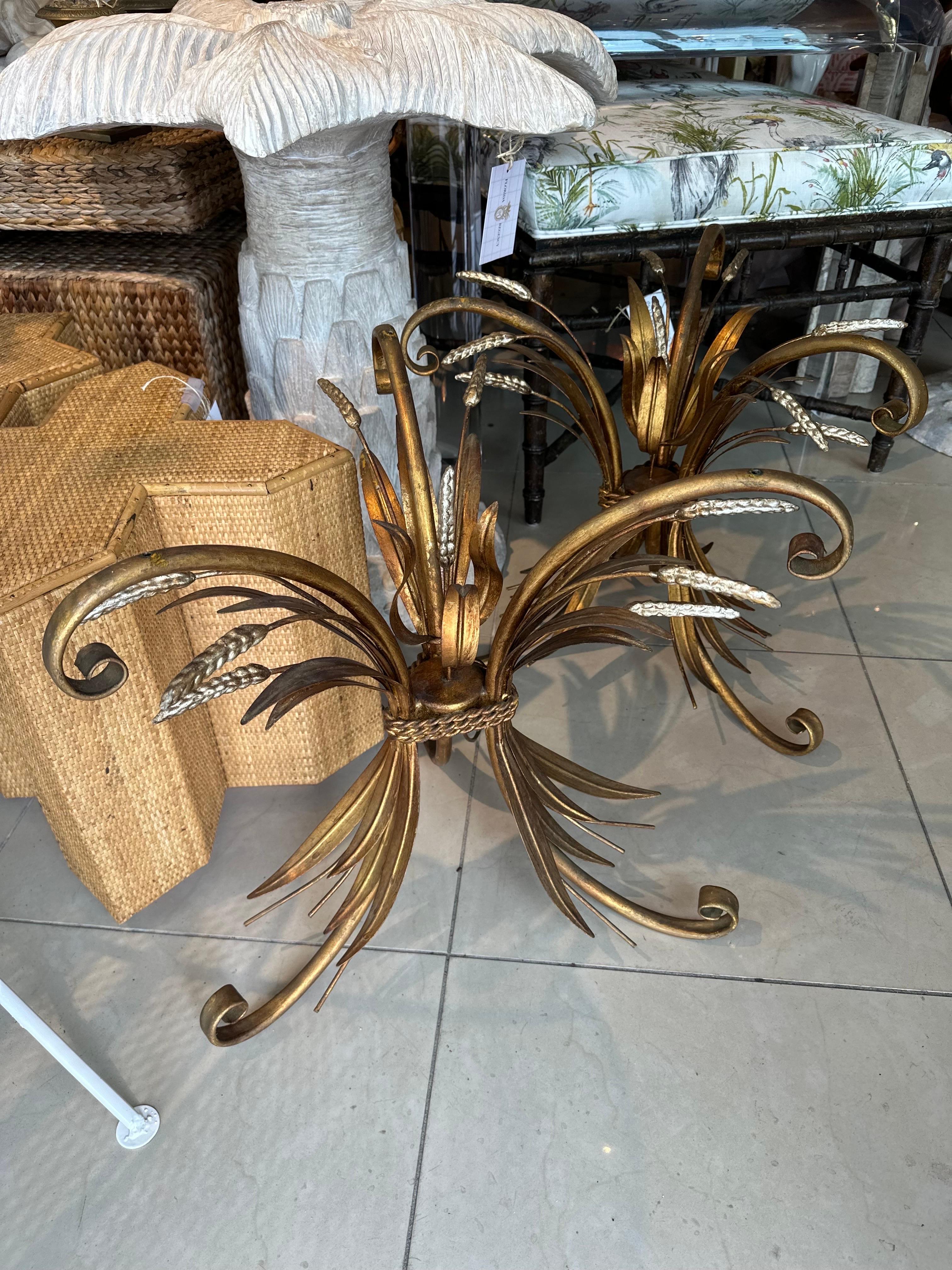 Vintage Pair of 1950s Italian Gold Tole Wheat Sheaf Side End Tables Cocktail  For Sale 5