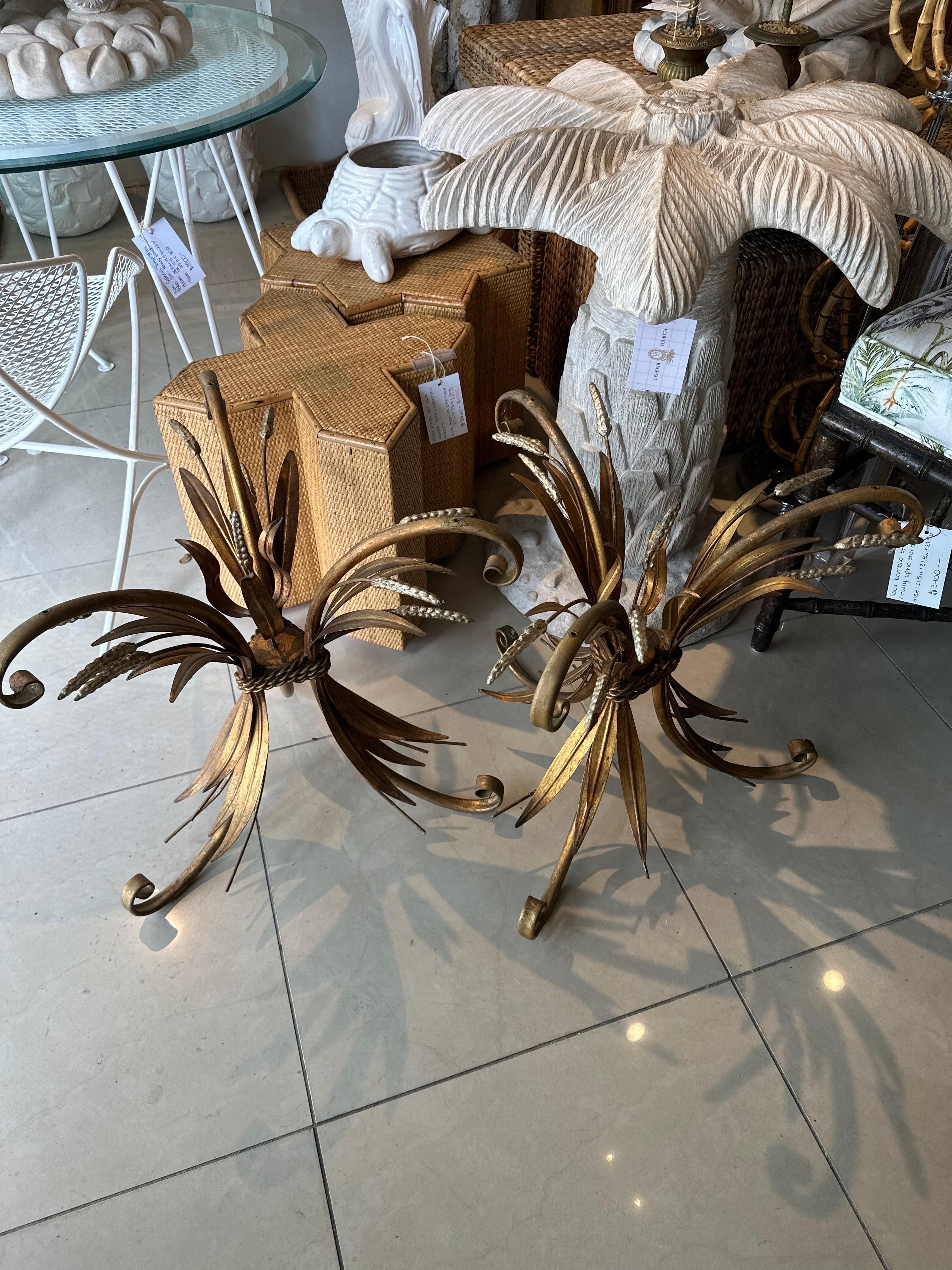Vintage Pair of 1950s Italian Gold Tole Wheat Sheaf Side End Tables Cocktail  For Sale 8