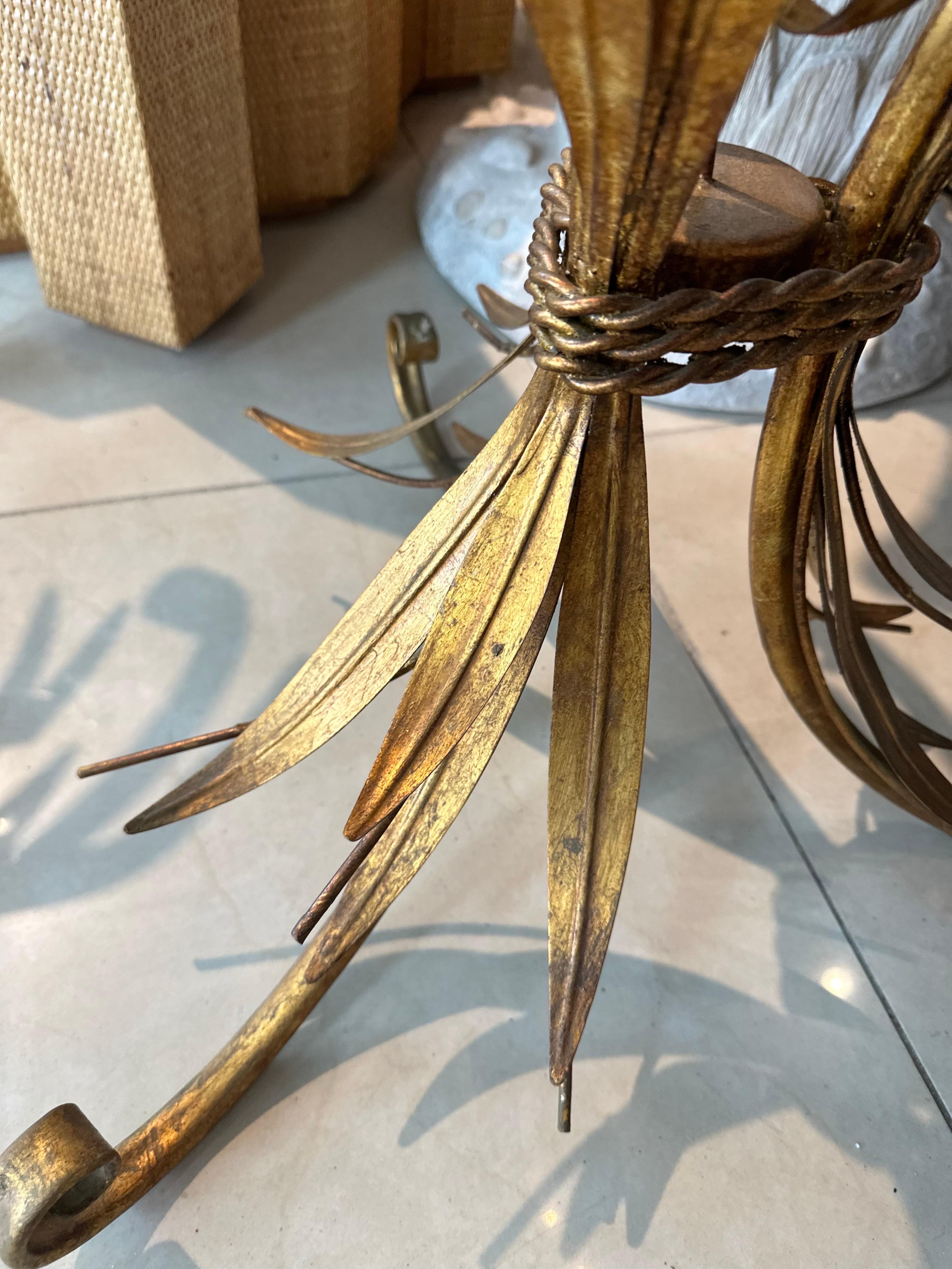 Vintage Pair of 1950s Italian Gold Tole Wheat Sheaf Side End Tables Cocktail  In Good Condition For Sale In West Palm Beach, FL