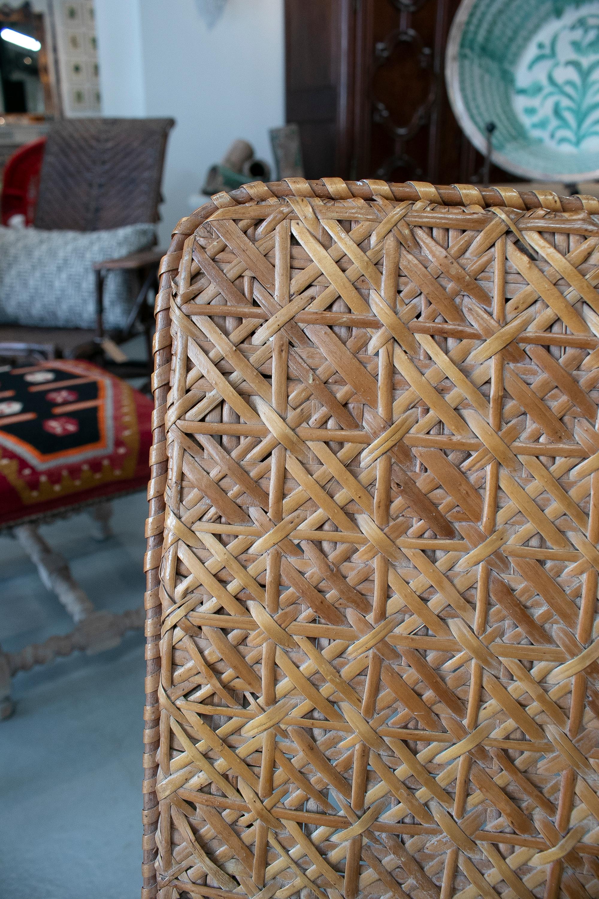 Vintage Pair of 1950s Spanish Hand Woven Wicker on Wood Armchairs For Sale 10