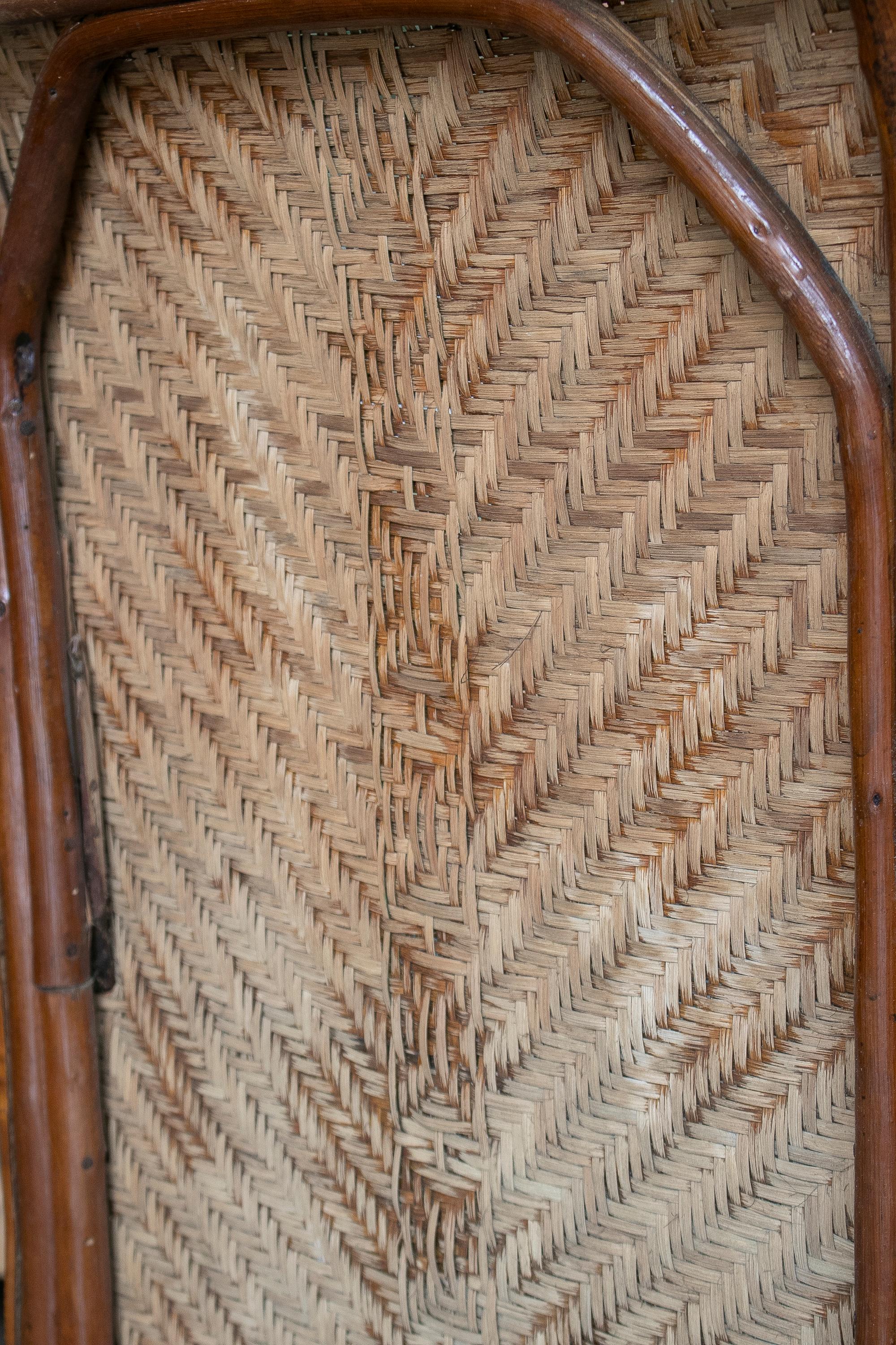 Vintage Pair of 1950s Spanish Hand Woven Wicker on Wood Armchairs 11