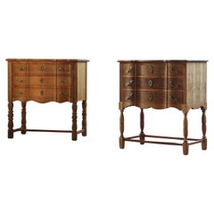 Vintage Pair of 1960s Danish Modern Oak Nightstands - Kjærnulf Baroque style