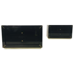 Vintage Pair of 1970s Black Lacquered Bedside Tables