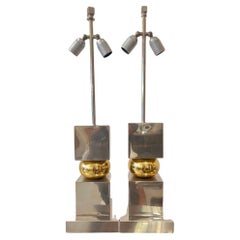 Vintage pair of 1970s chrome & brass Table Lamps