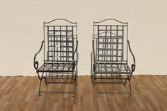 Vintage Pair of 1970s Hervé Baume French Wrought Iron Folding Patio Chairs