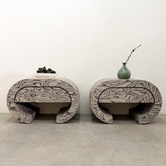 Vintage Pair of 1980s Postmodern Waterfall Nightstands