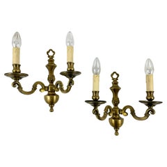 Retro Pair of 2 Arm Bronze Wall Sconce Traditional Classic Lighting, Belgium