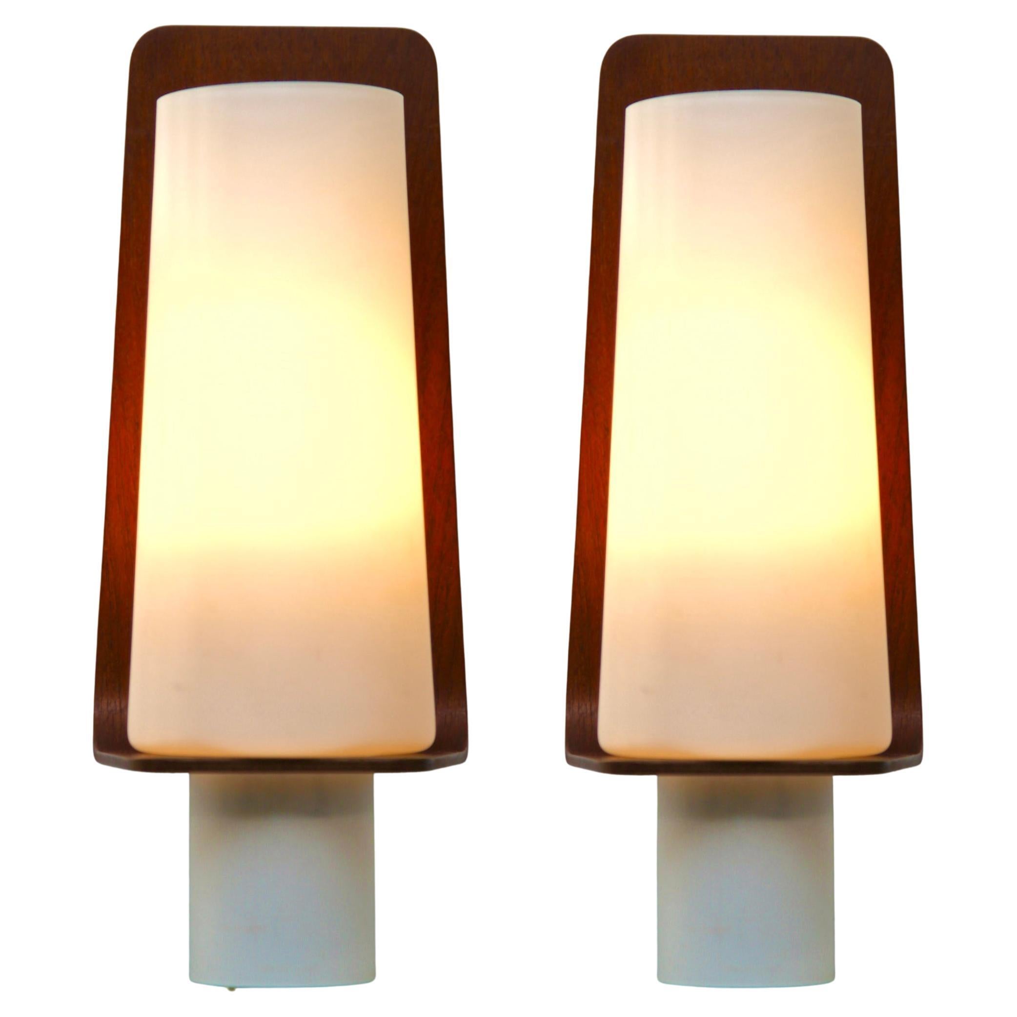 Vintage Pair of 2 Arms Wall Mount Lamps in the Style of Stilnovo, Italian, 1960s