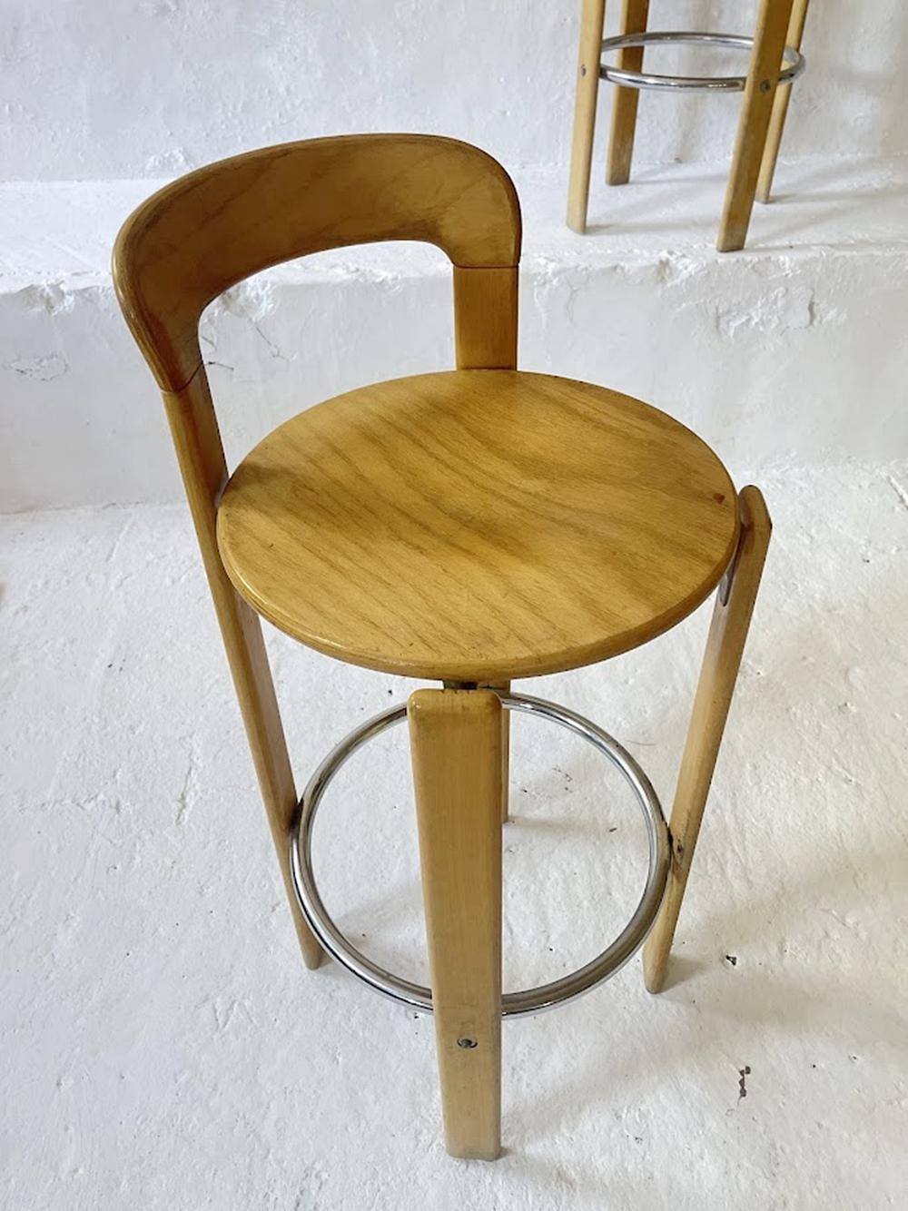 Vintage Pair of 2 Bar Stools by Bruno Rey for Kusch+Co. 1970s For Sale 3