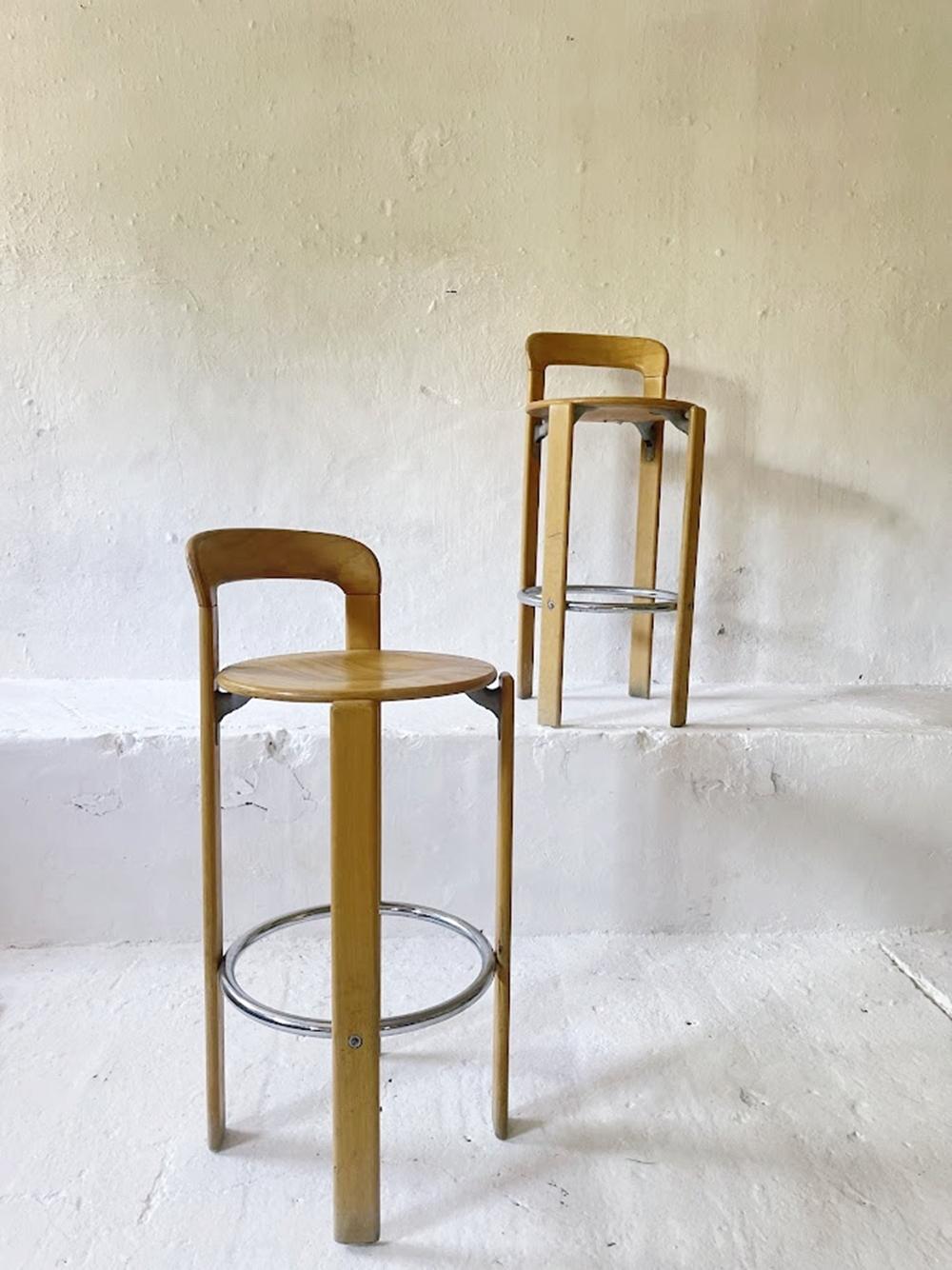 Post-Modern Vintage Pair of 2 Bar Stools by Bruno Rey for Kusch+Co. 1970s For Sale