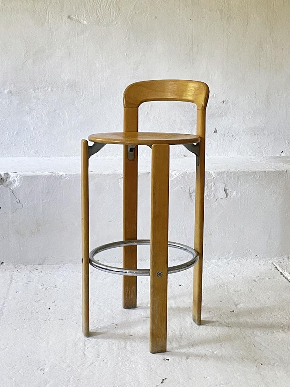 Swiss Vintage Pair of 2 Bar Stools by Bruno Rey for Kusch+Co. 1970s For Sale