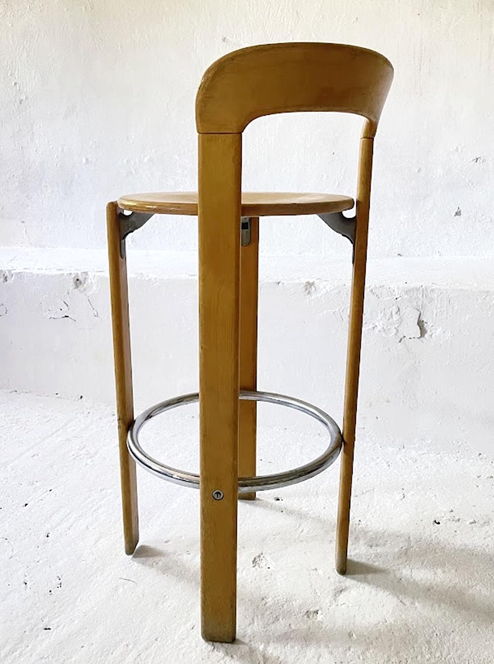 Late 20th Century Vintage Pair of 2 Bar Stools by Bruno Rey for Kusch+Co. 1970s For Sale