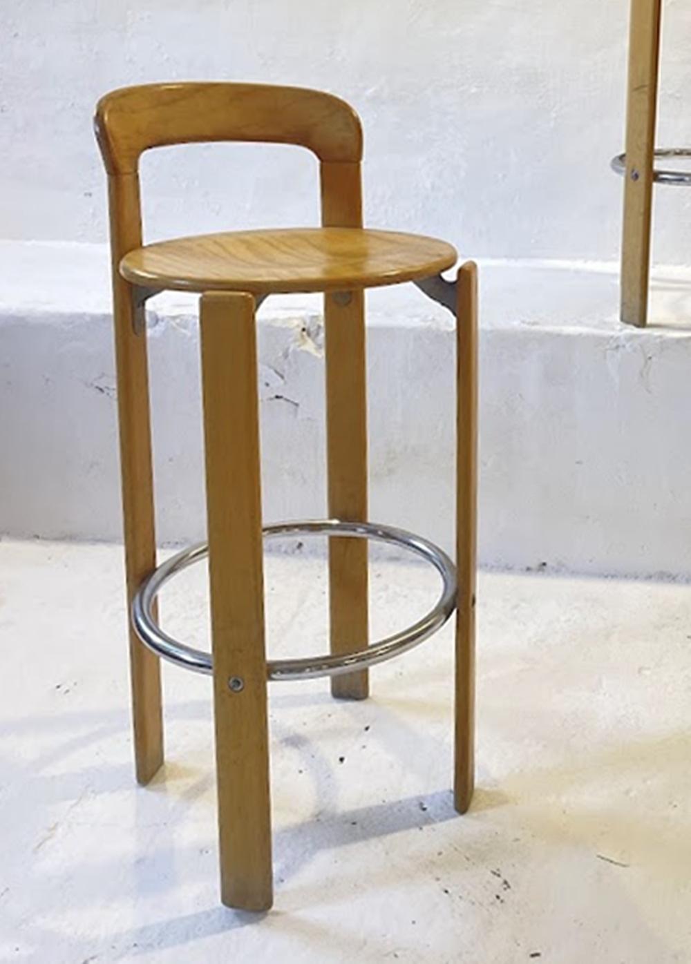 Vintage Pair of 2 Bar Stools by Bruno Rey for Kusch+Co. 1970s For Sale 2