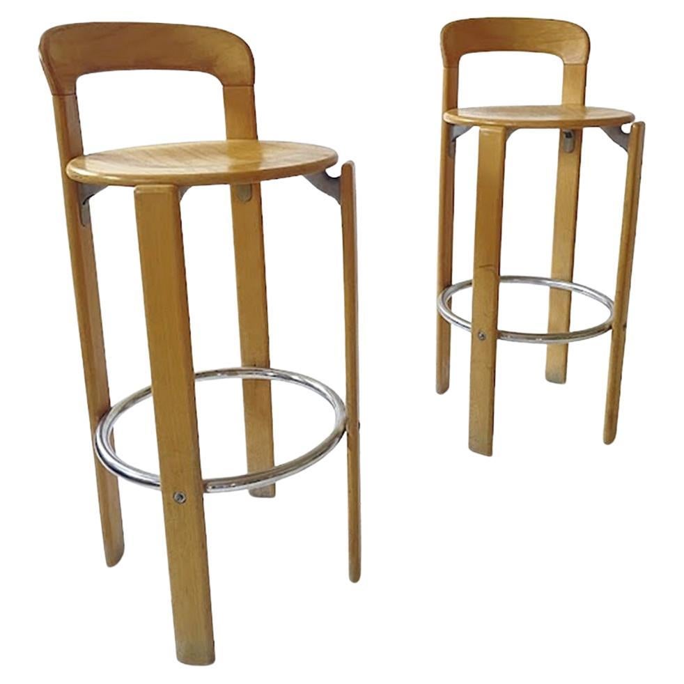Vintage Pair of 2 Bar Stools by Bruno Rey for Kusch+Co. 1970s For Sale