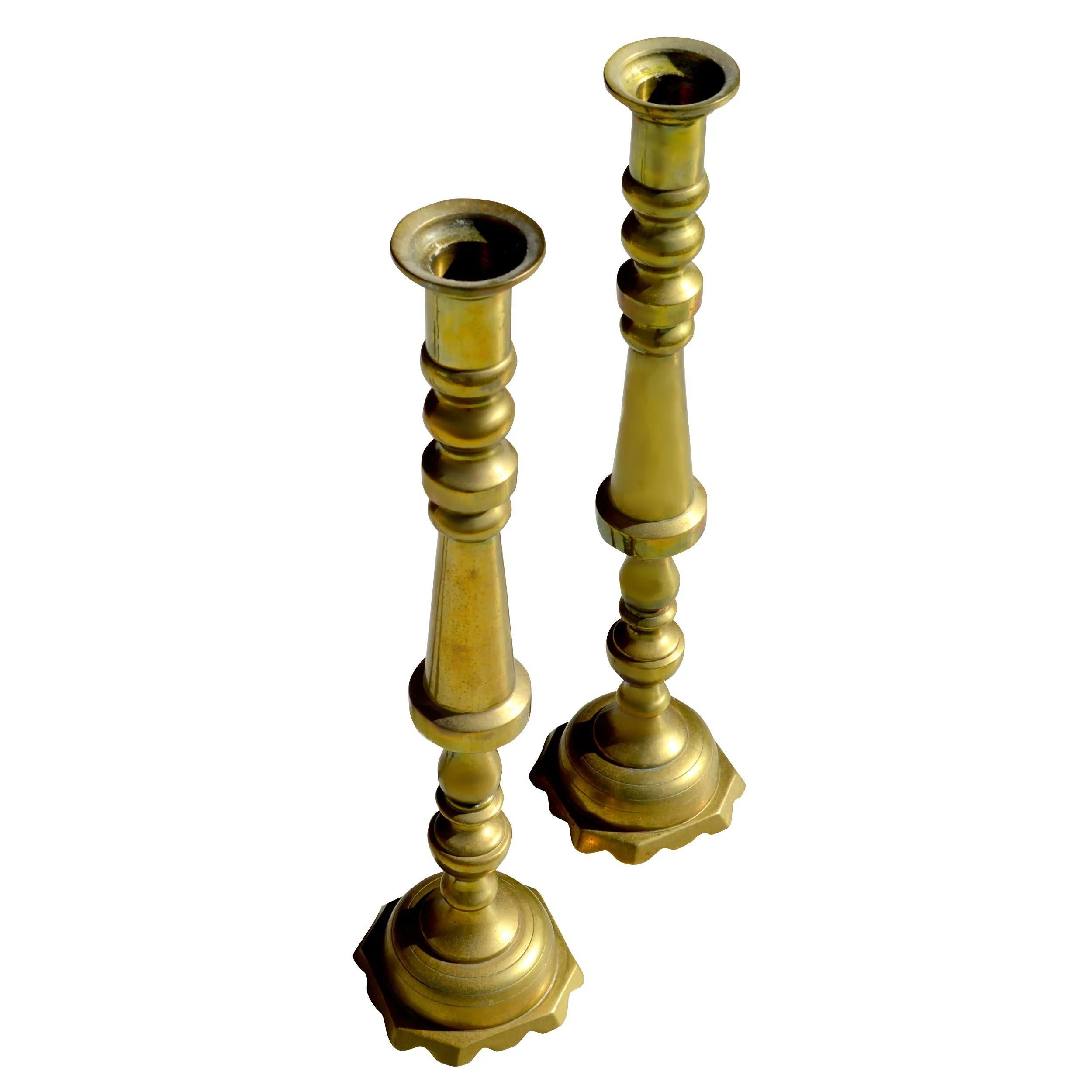 American Vintage Pair of 23″ Brass Candle Holders For Sale