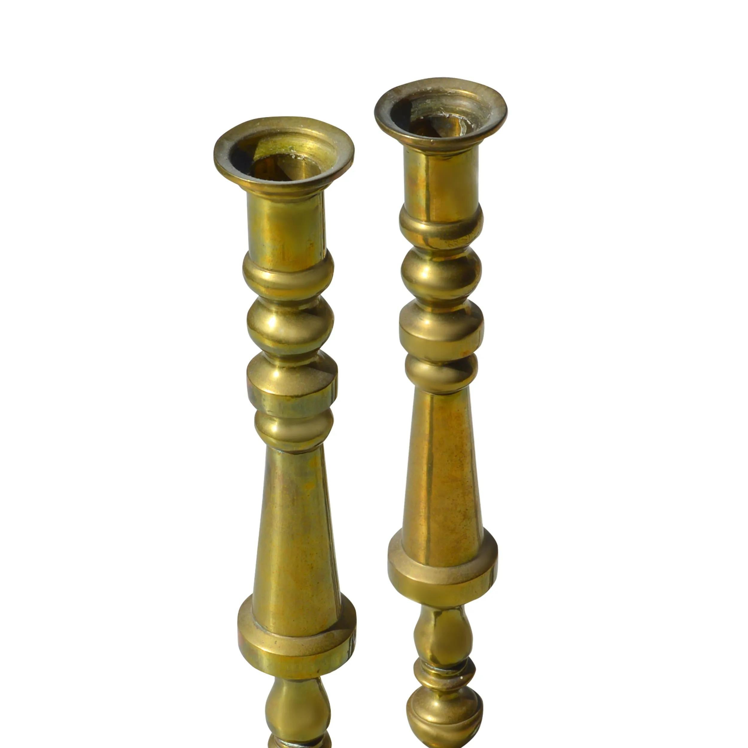 20th Century Vintage Pair of 23″ Brass Candle Holders For Sale