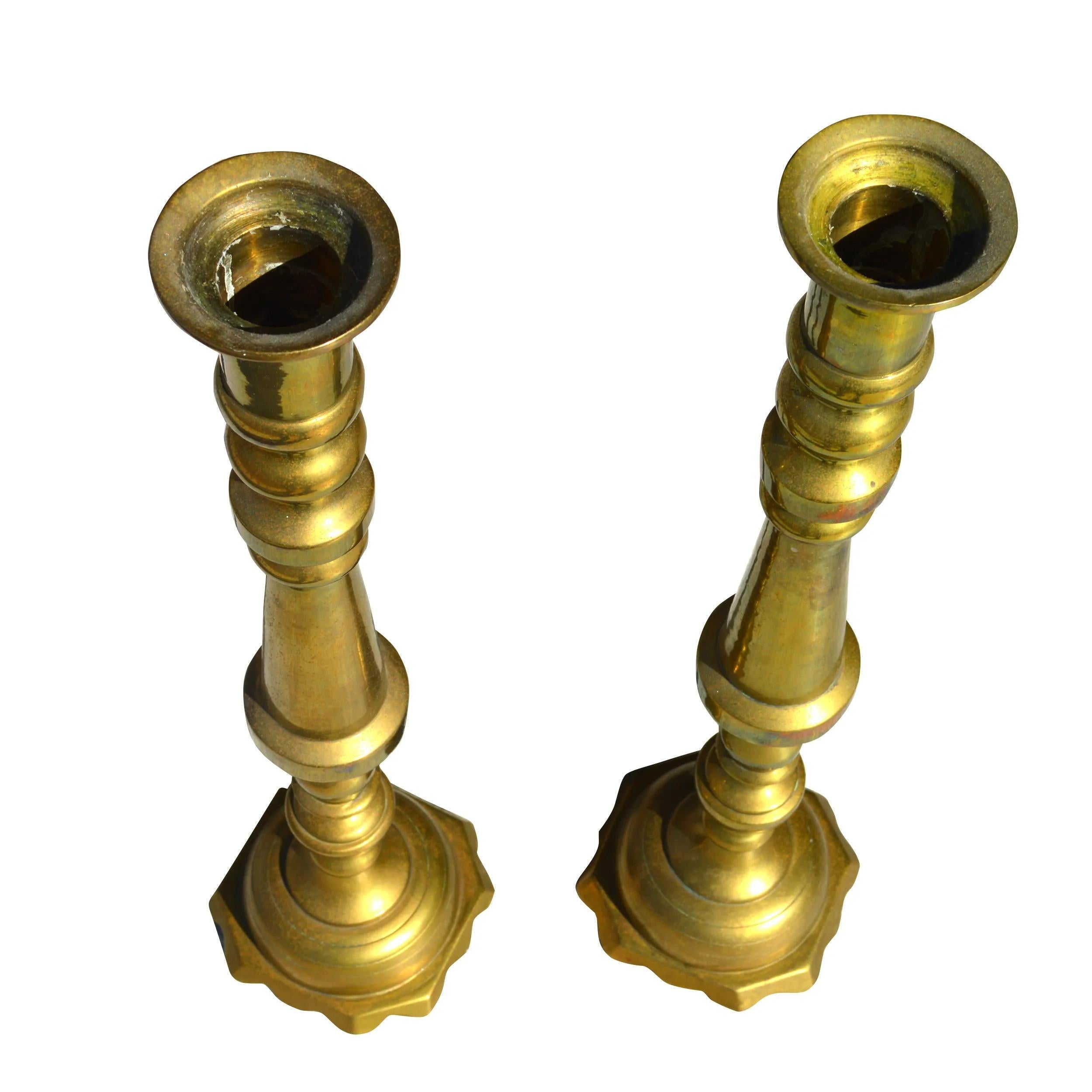 Vintage Pair of 23″ Brass Candle Holders For Sale 1