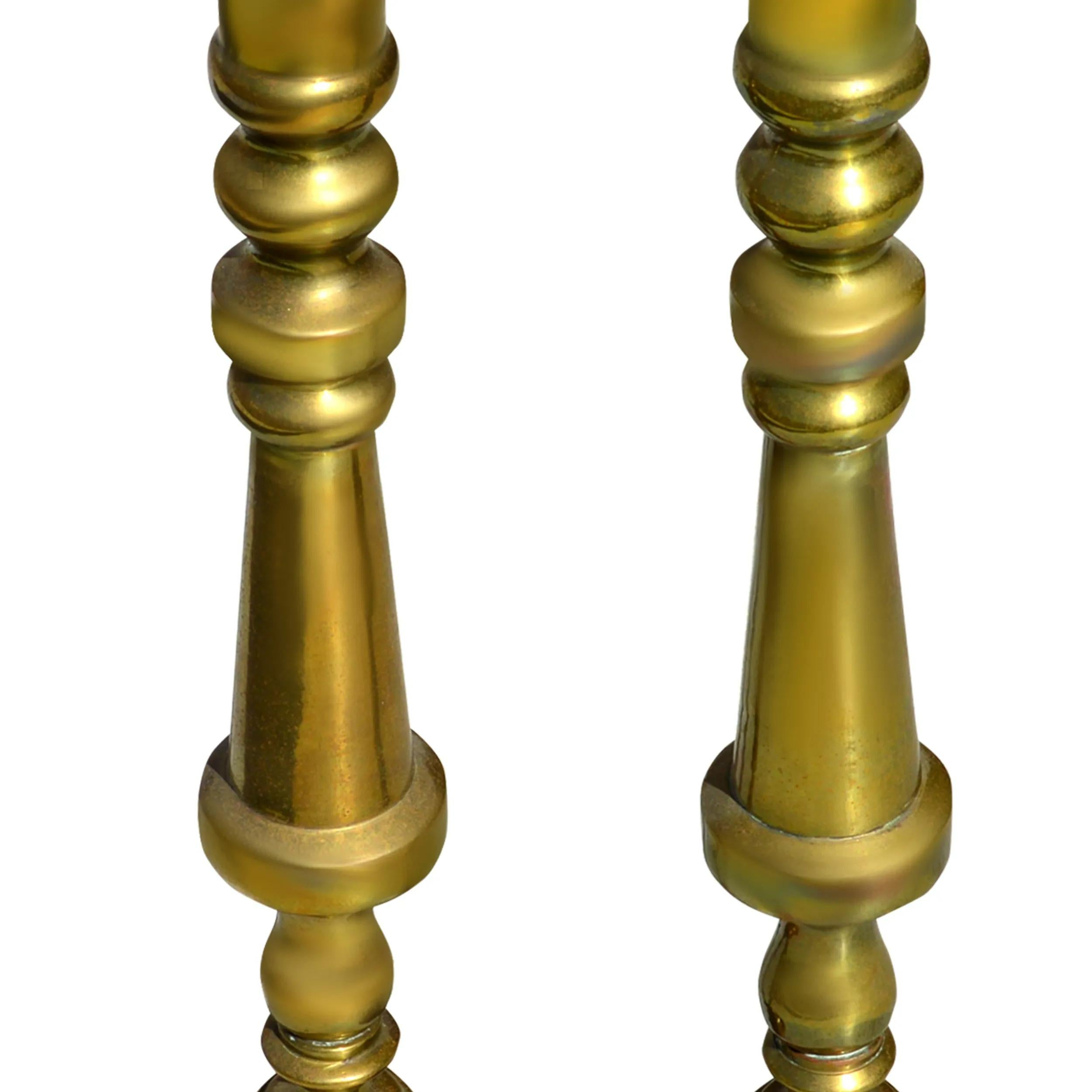 Vintage Pair of 23″ Brass Candle Holders For Sale 2