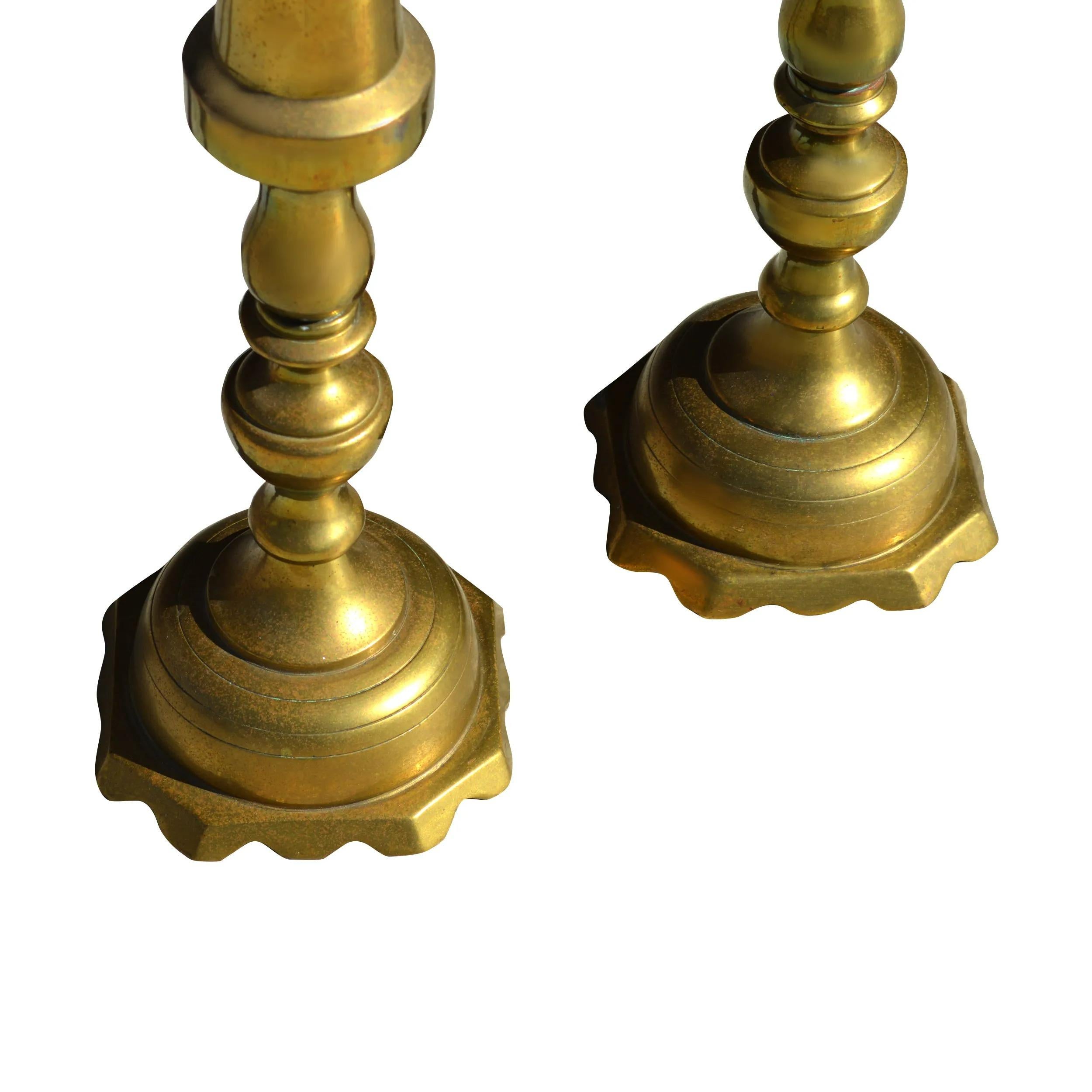 Vintage Pair of 23″ Brass Candle Holders For Sale 3