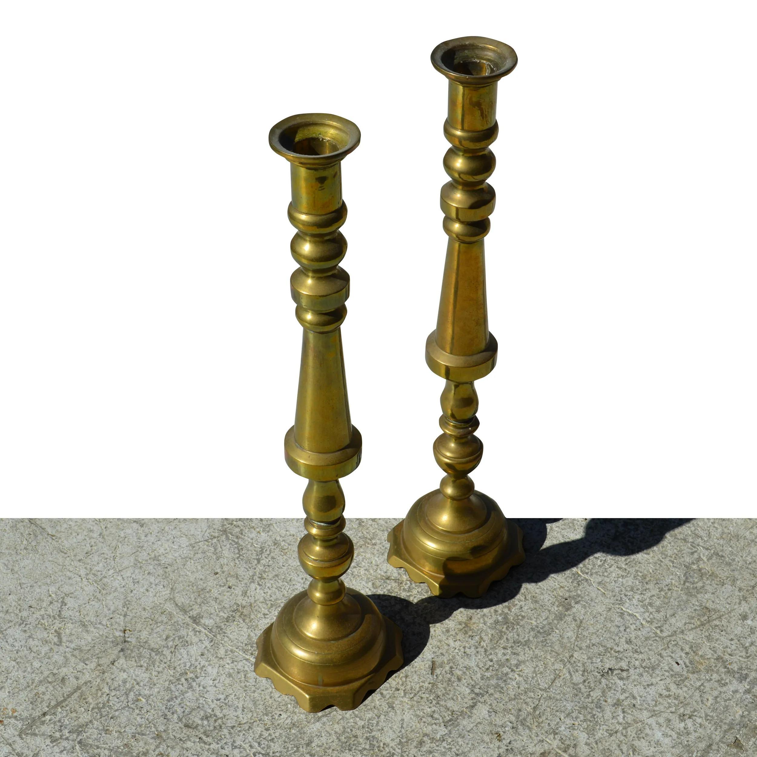 Vintage Pair of 23″ Brass Candle Holders For Sale 4