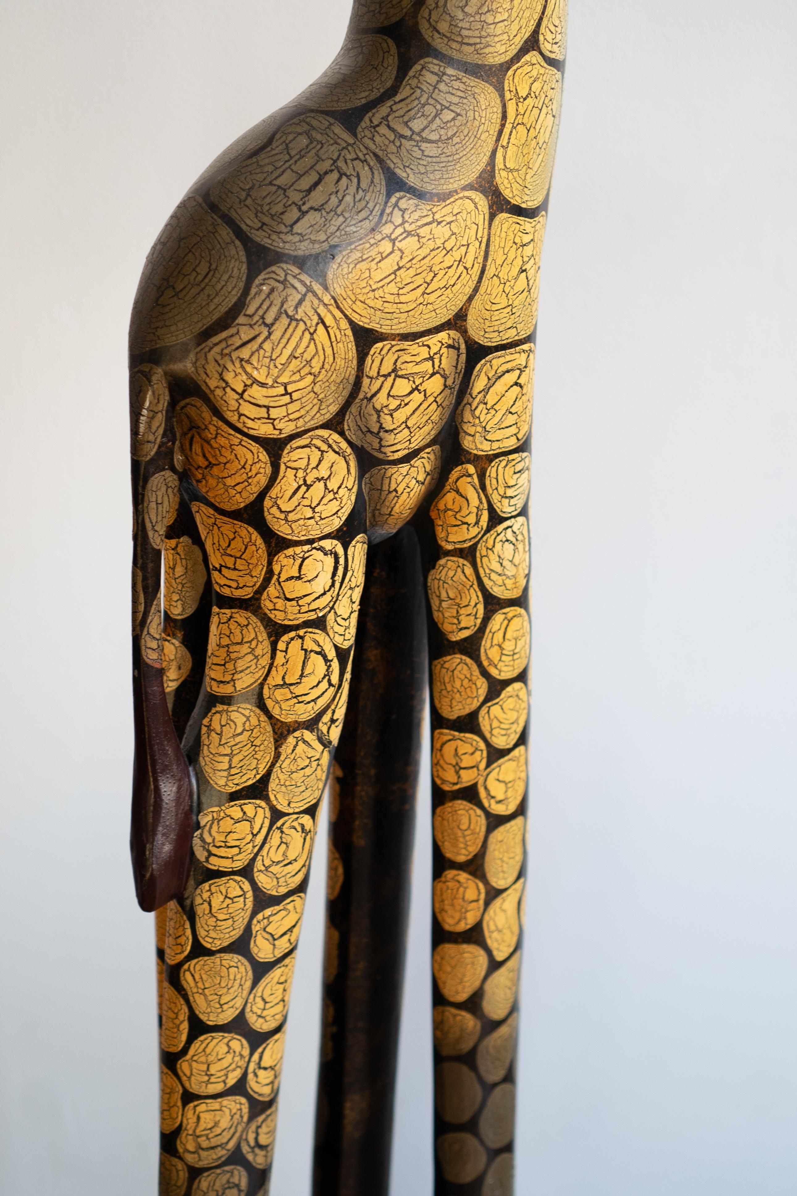 Late 20th Century Vintage Pair of 6-Foot Wooden Hand Carved Giraffe Mother and Baby Statues