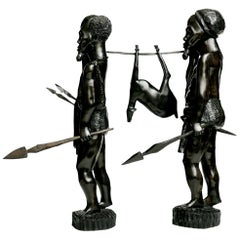 Paar afrikanische ebonisierte geschnitzte Jäger im Vintage-Stil
