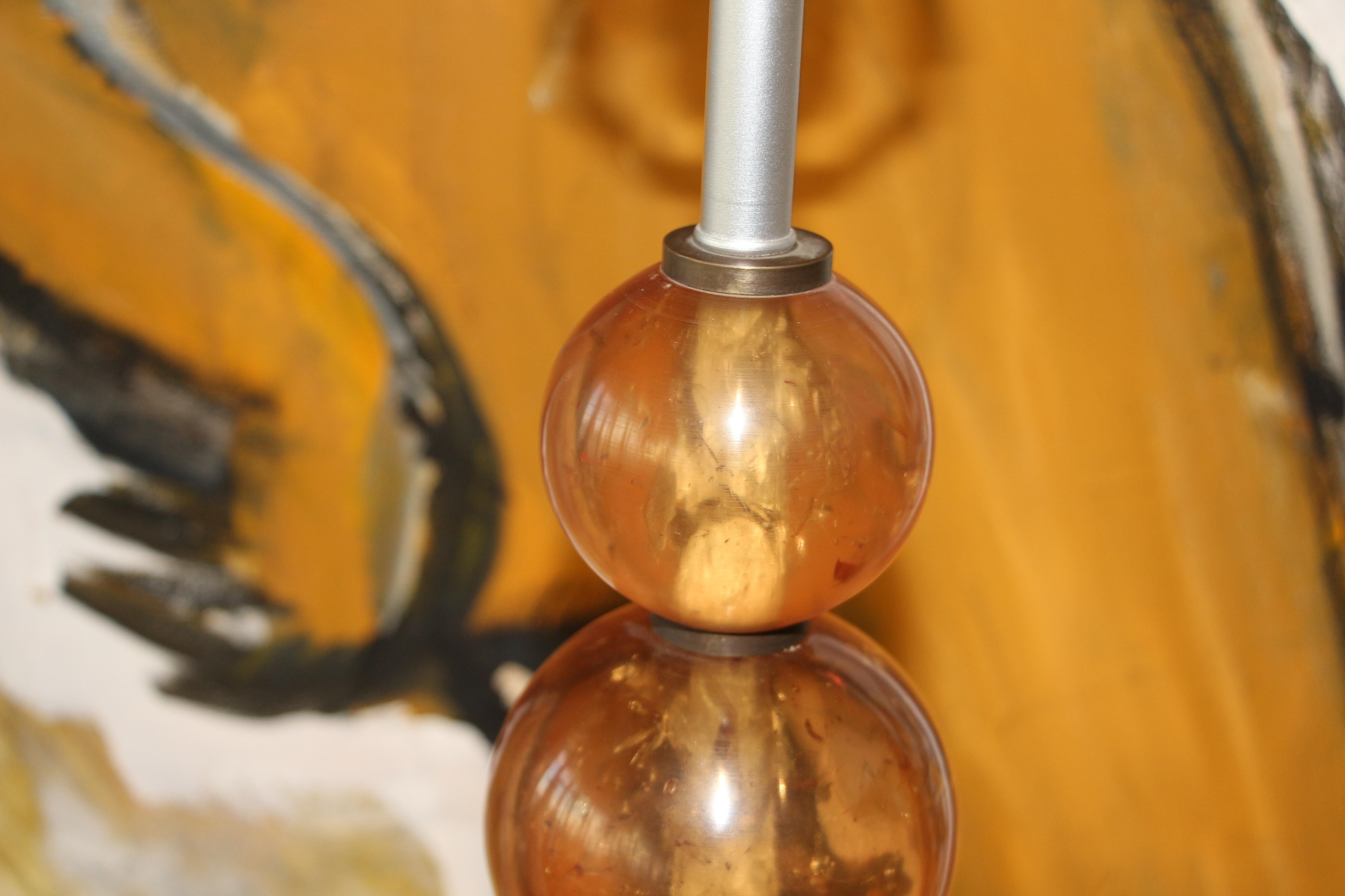 Vintage Pair of Amber Colored Fractured Resin Lamps 3