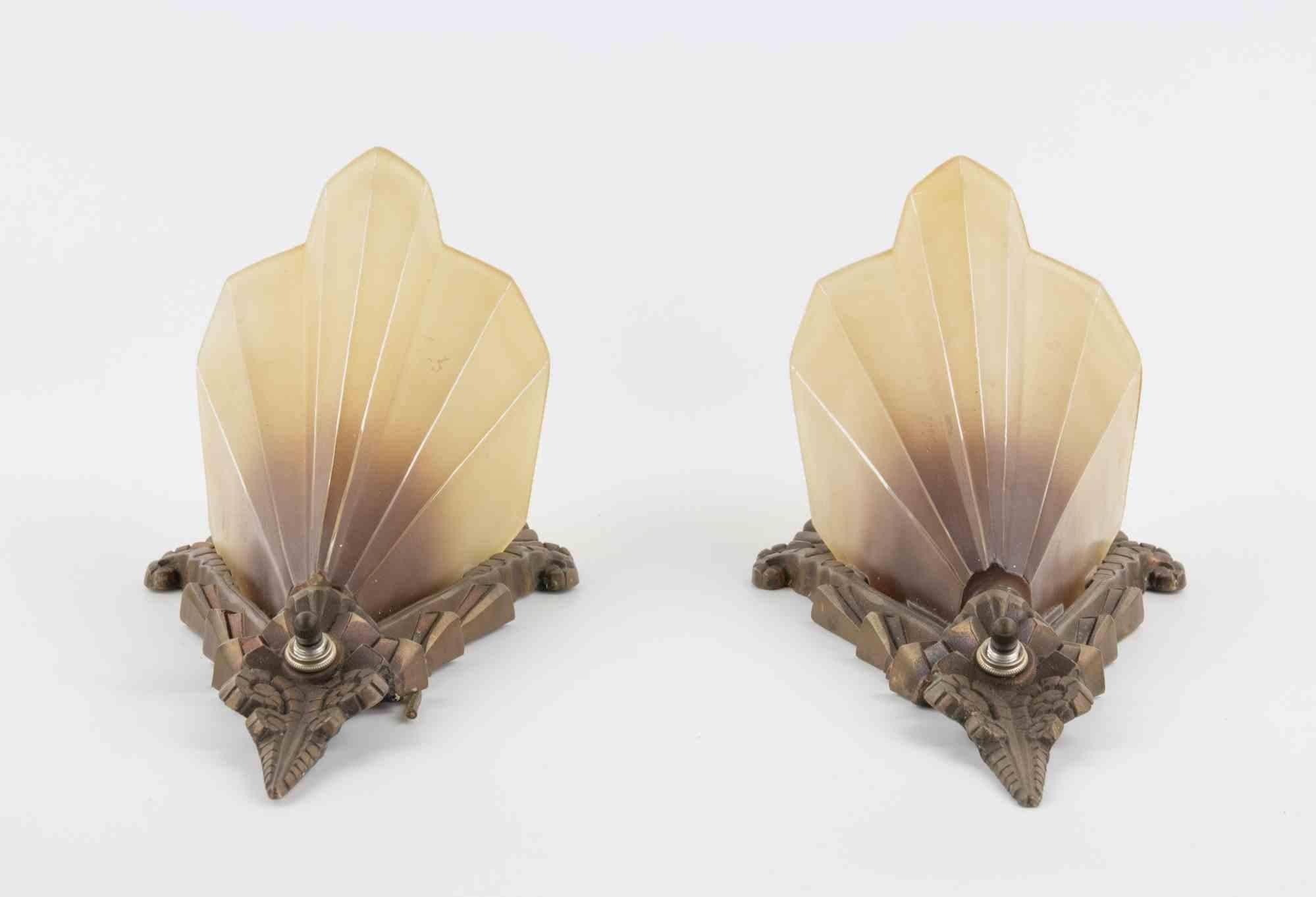 Vintage Pair of American Art Deco Sconces, 1930s In Good Condition For Sale In Roma, IT