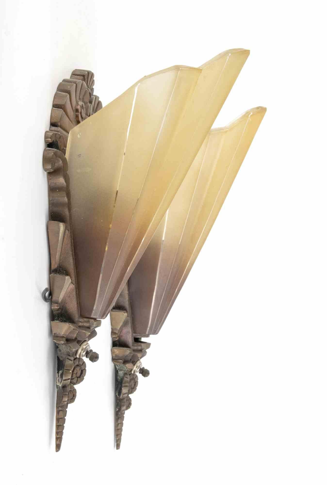 Mid-20th Century Vintage Pair of American Art Deco Sconces, 1930s For Sale