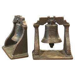 Vintage Pair of American Cast Bronze Liberty Bell Bookends
