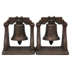 Vintage Pair of American Cast Bronze Liberty Bell Bookends