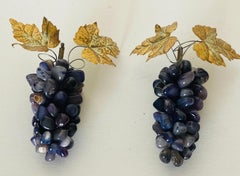 Paire vintage de grappes de raisin en améthyste avec des feuilles dorées