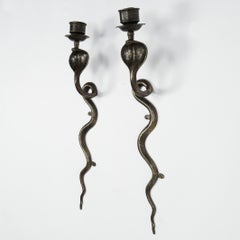 Vintage Pair of Anglo Indian Brass Snake or Cobra Wall Sconces