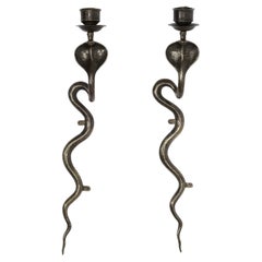 Vintage Pair of Anglo Indian Brass Snake or Cobra Wall Sconces