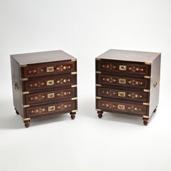 Vintage Pair of Anglo Indian Campaign Style Inlaid Rosewood Stands