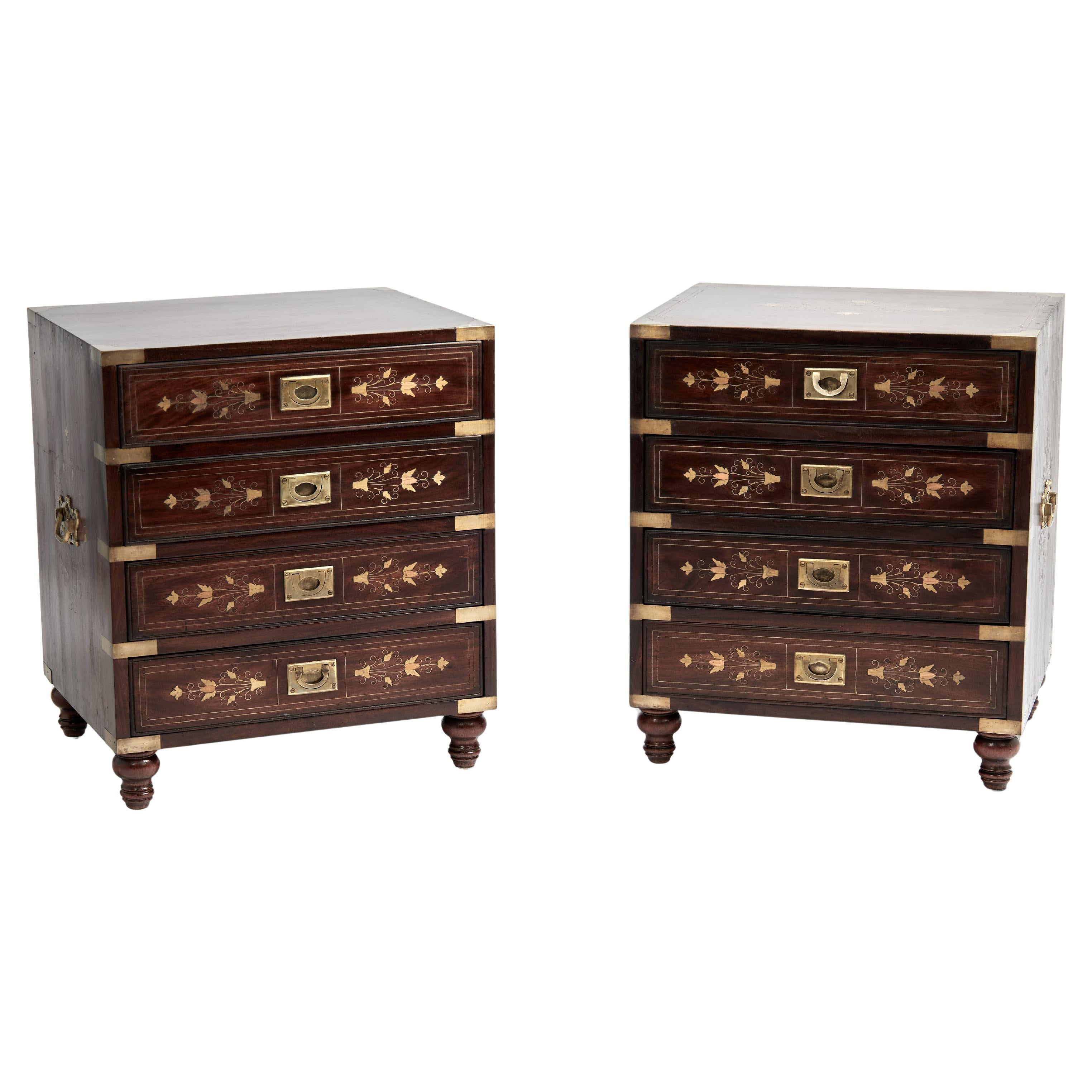 Vintage Paire de pupitres en palissandre incrusté de style Campaigner Anglo Indian Style