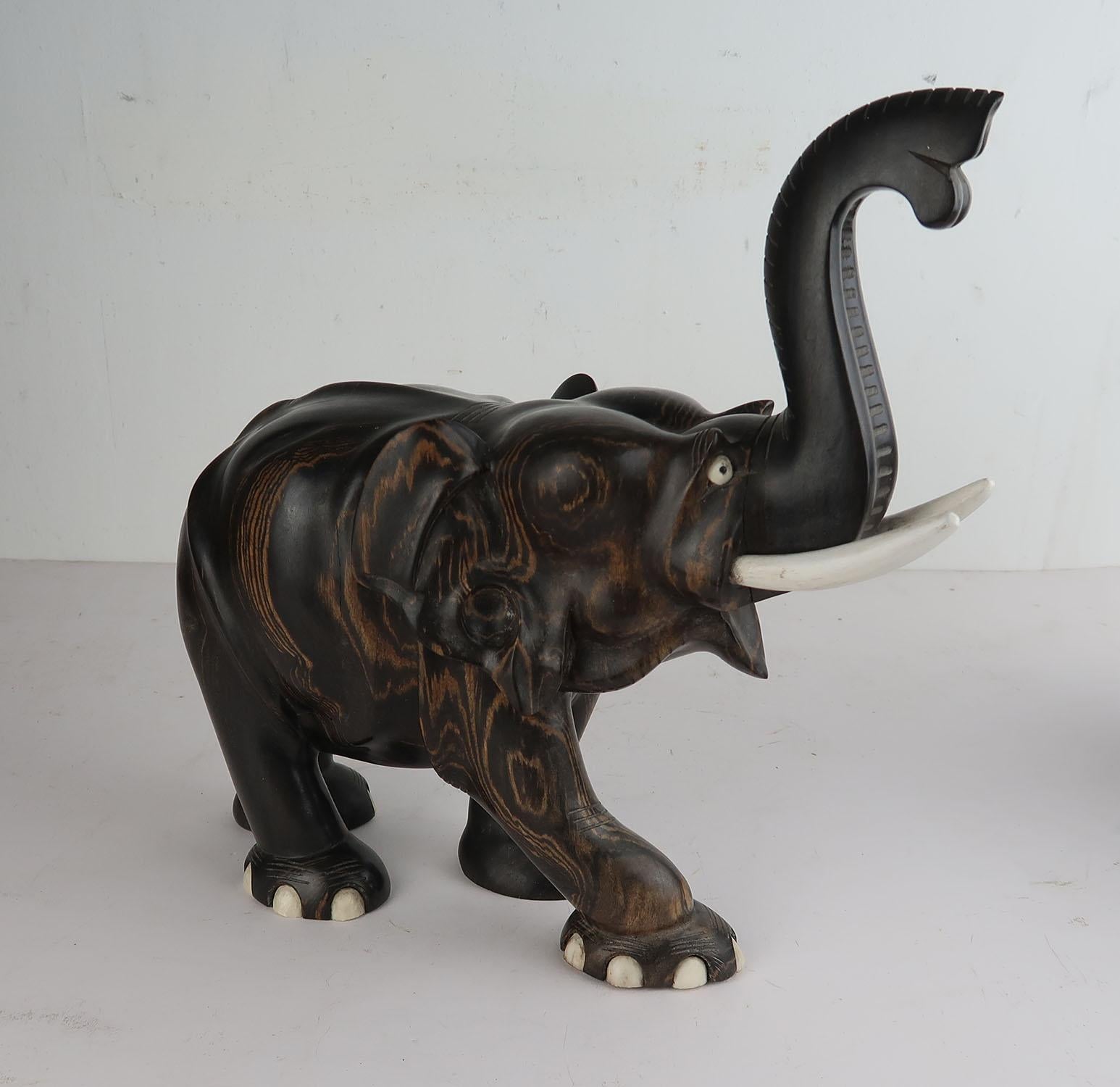 Anglo-Indian Vintage Pair of Anglo Indian Carved Wood Elephants