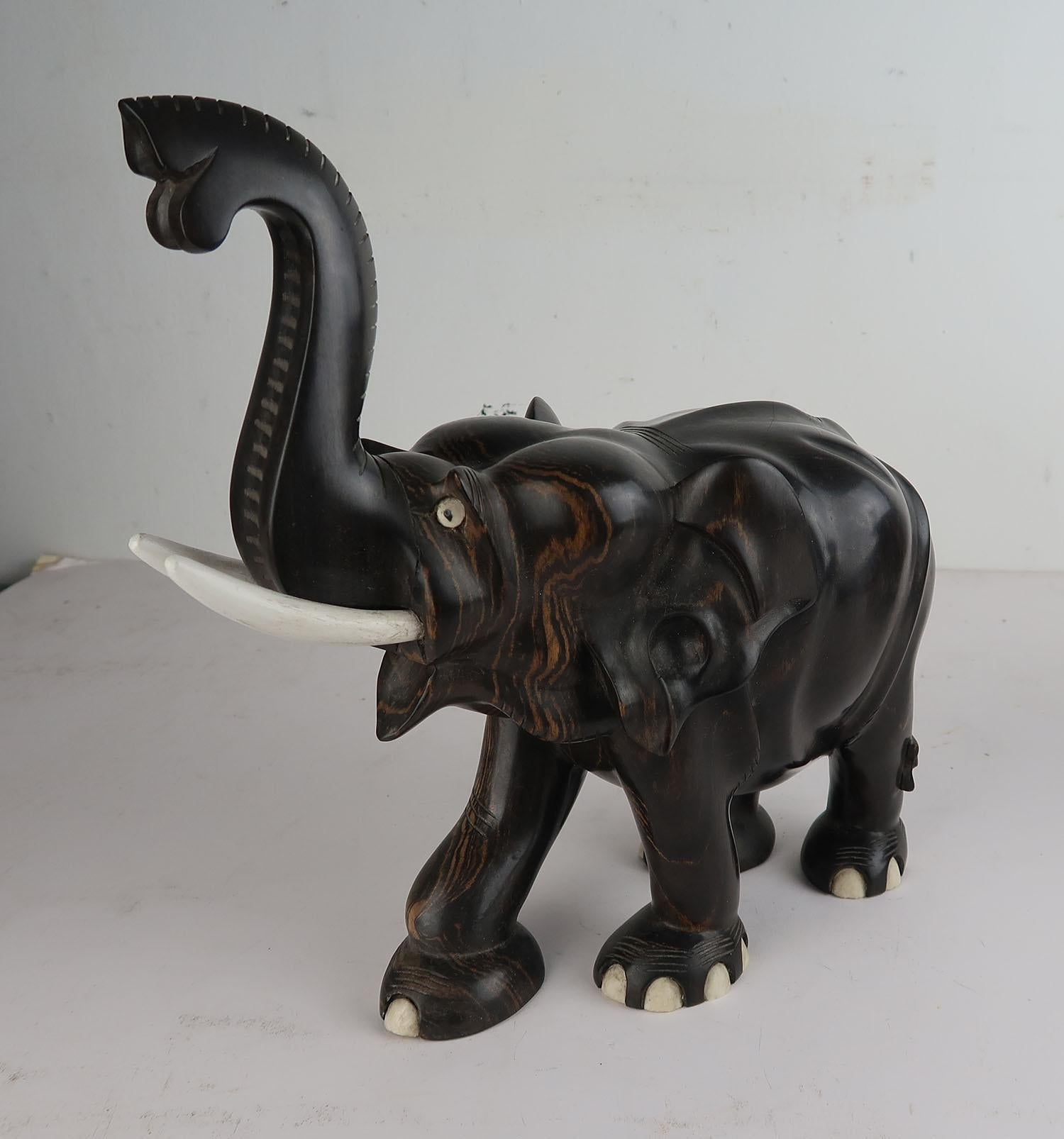 Vintage Pair of Anglo Indian Carved Wood Elephants In Good Condition In St Annes, Lancashire