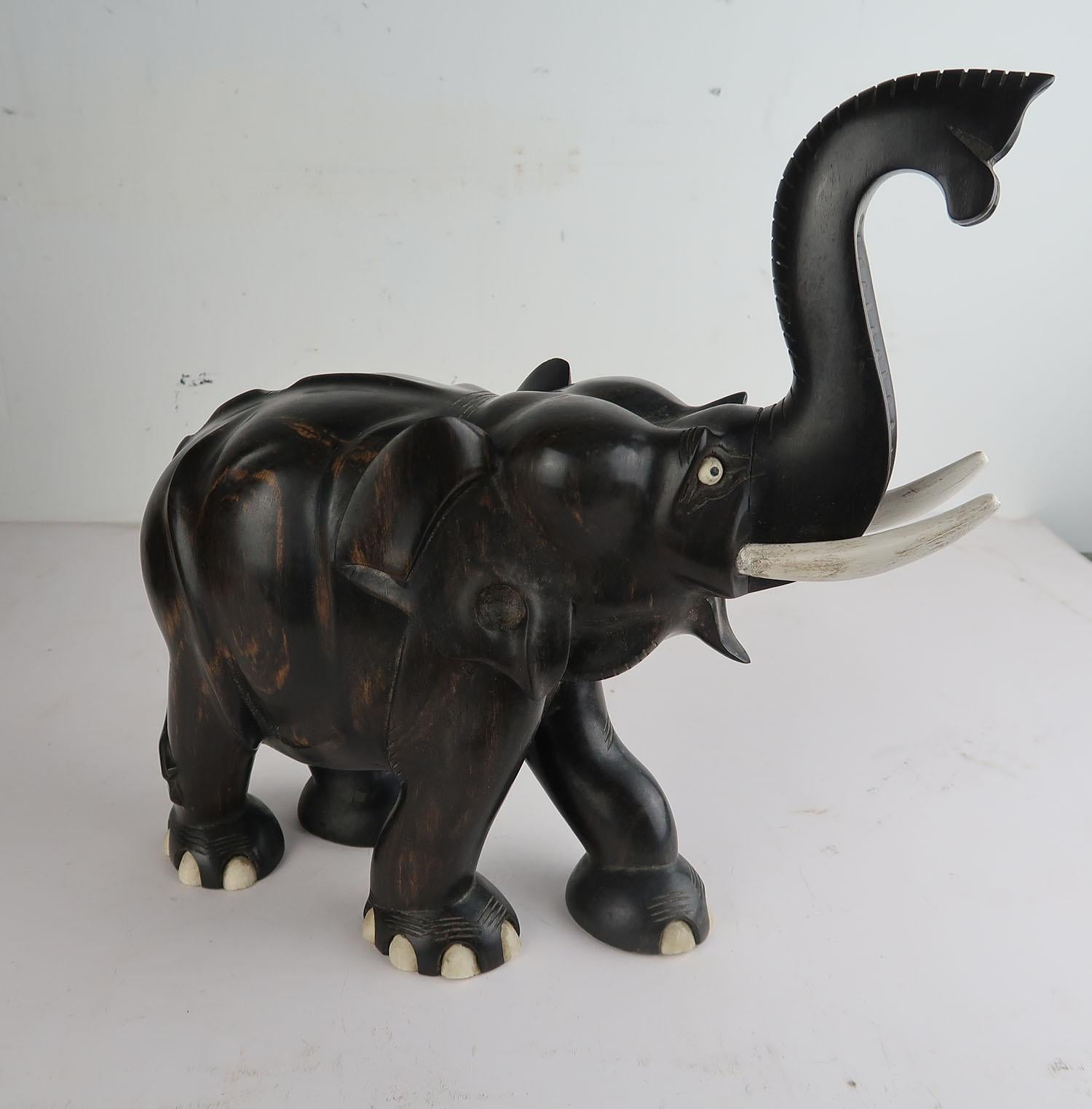 20th Century Vintage Pair of Anglo Indian Carved Wood Elephants