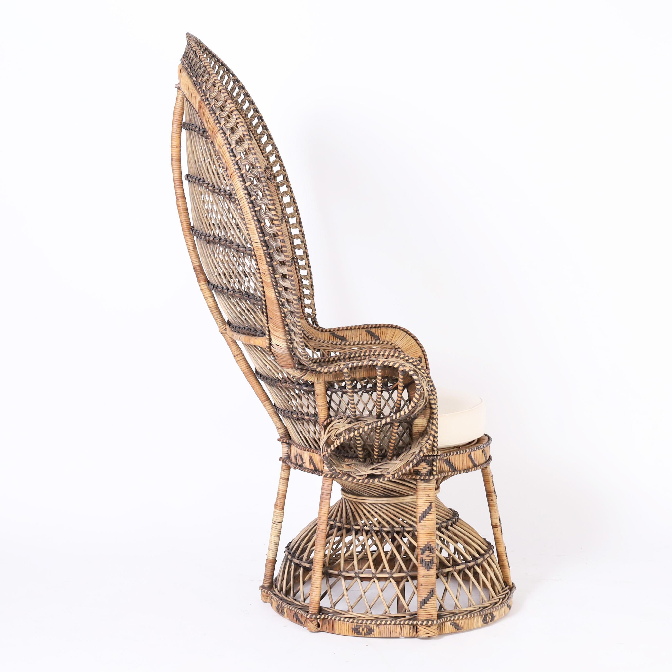 Hand-Woven Vintage Pair of Anglo Indian Peacock Chairs