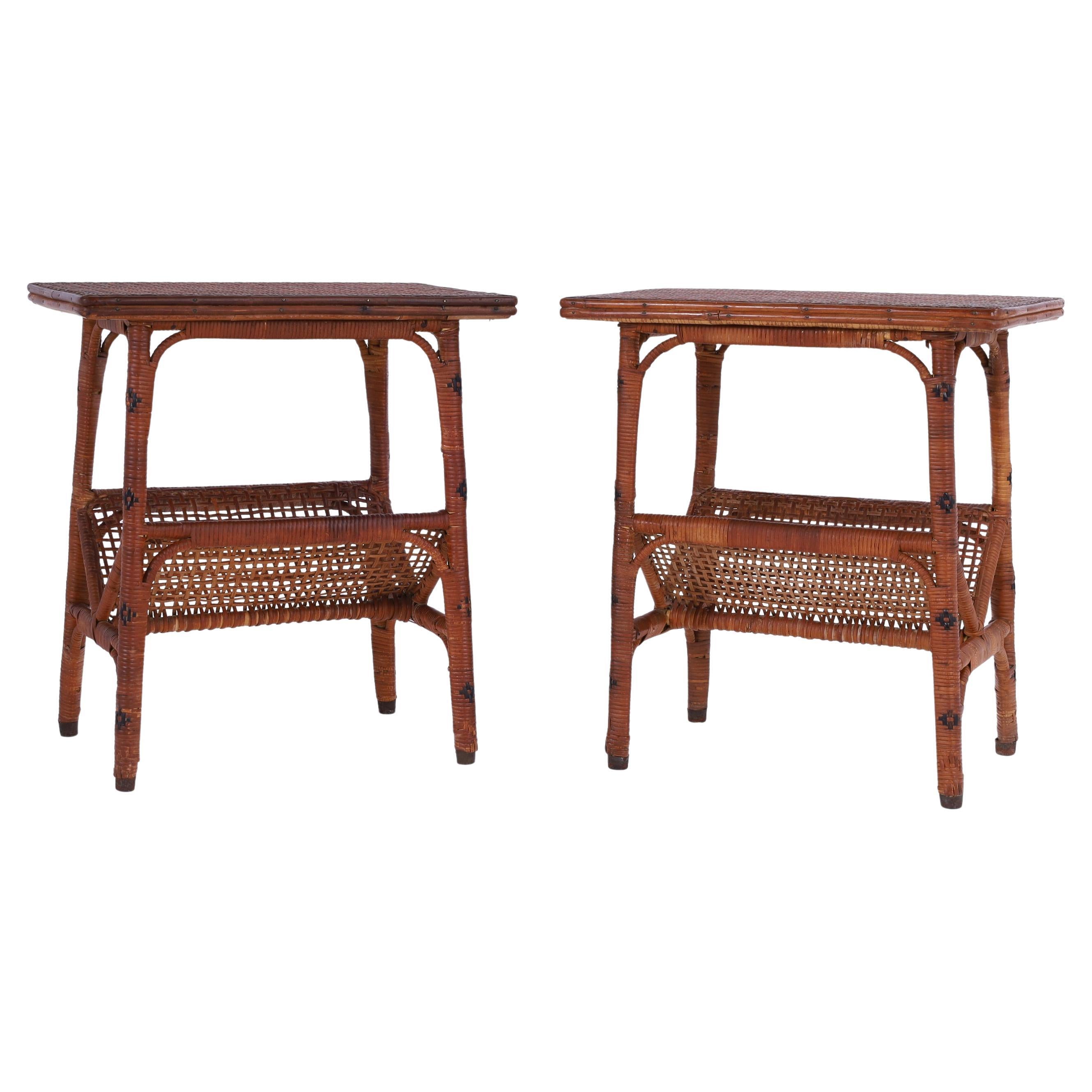 Vintage Pair of Anglo Indian Rattan Stands with Magazine Racks