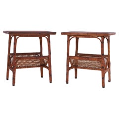 Vintage Pair of Anglo Indian Rattan Stands with Magazine Racks