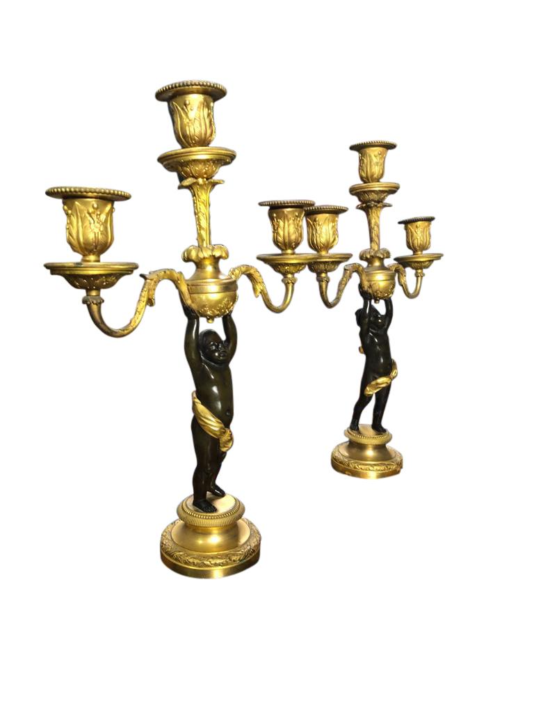 French Vintage Pair of Antique Bronze Louis XV Candelabra For Sale