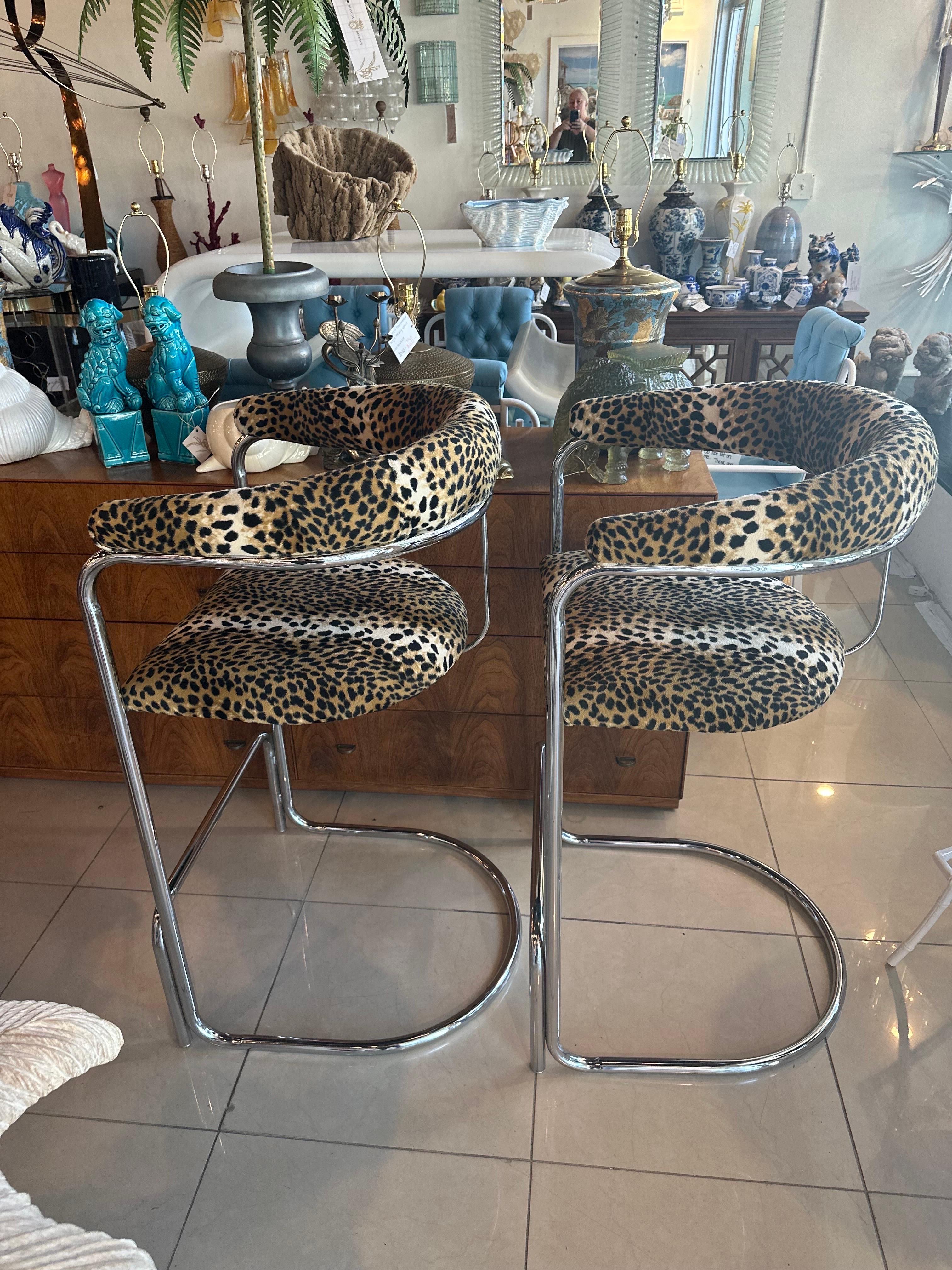 Vintage Pair of Anton Lorenz Thonet Chrome Barstools Bar Stools  In Good Condition For Sale In West Palm Beach, FL