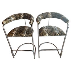 Vintage Pair of Anton Lorenz Thonet Chrome Barstools Bar Stools