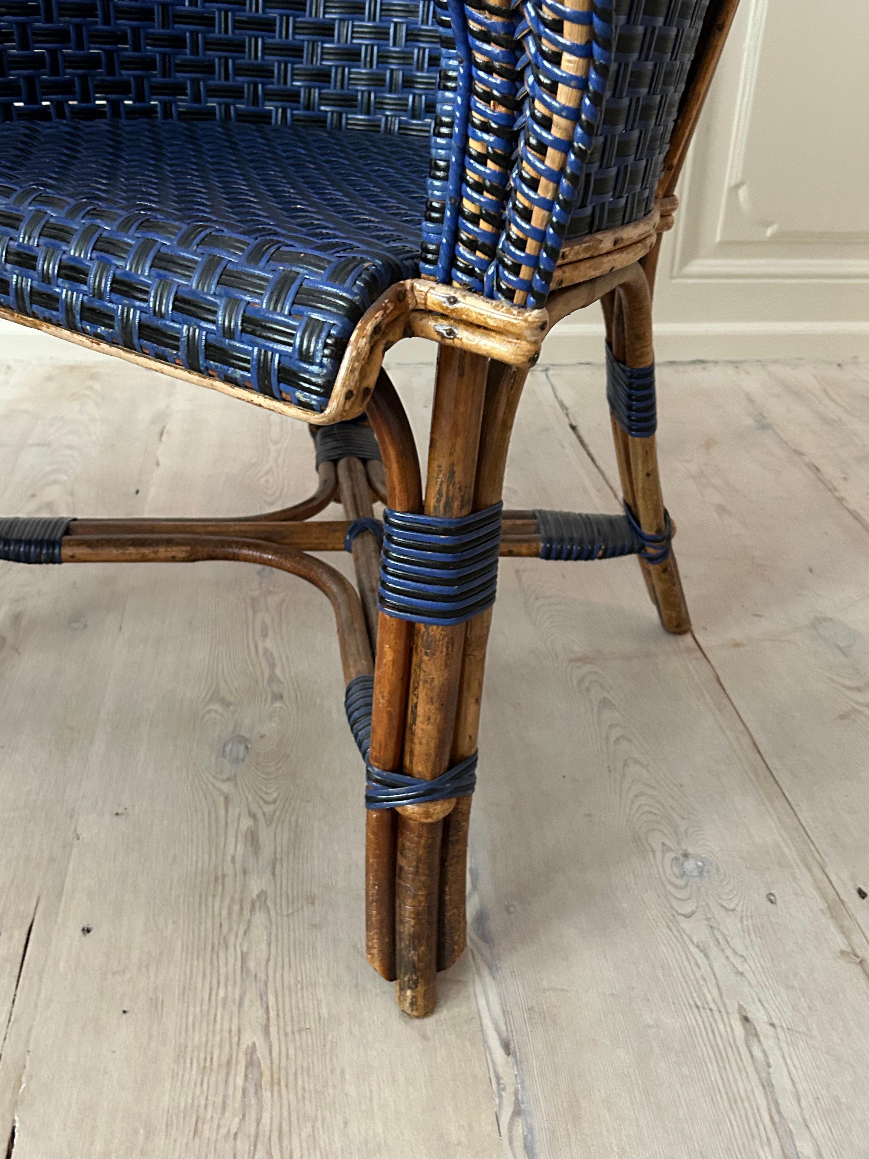 Vintage Pair of Armchairs in Blue and Black Rattan, France, Early 20th Century For Sale 6
