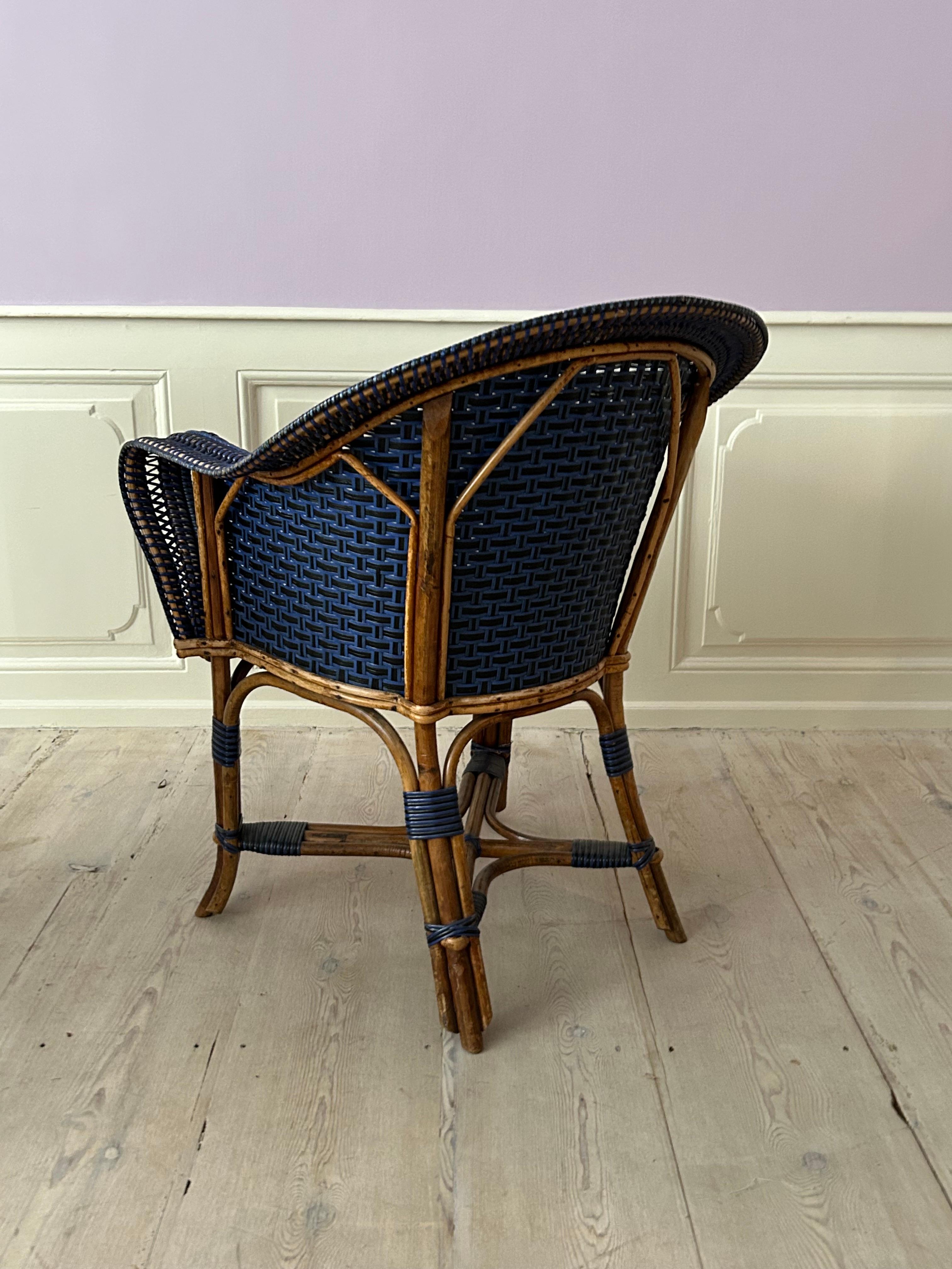 Vintage Pair of Armchairs in Blue and Black Rattan, France, Early 20th Century For Sale 8