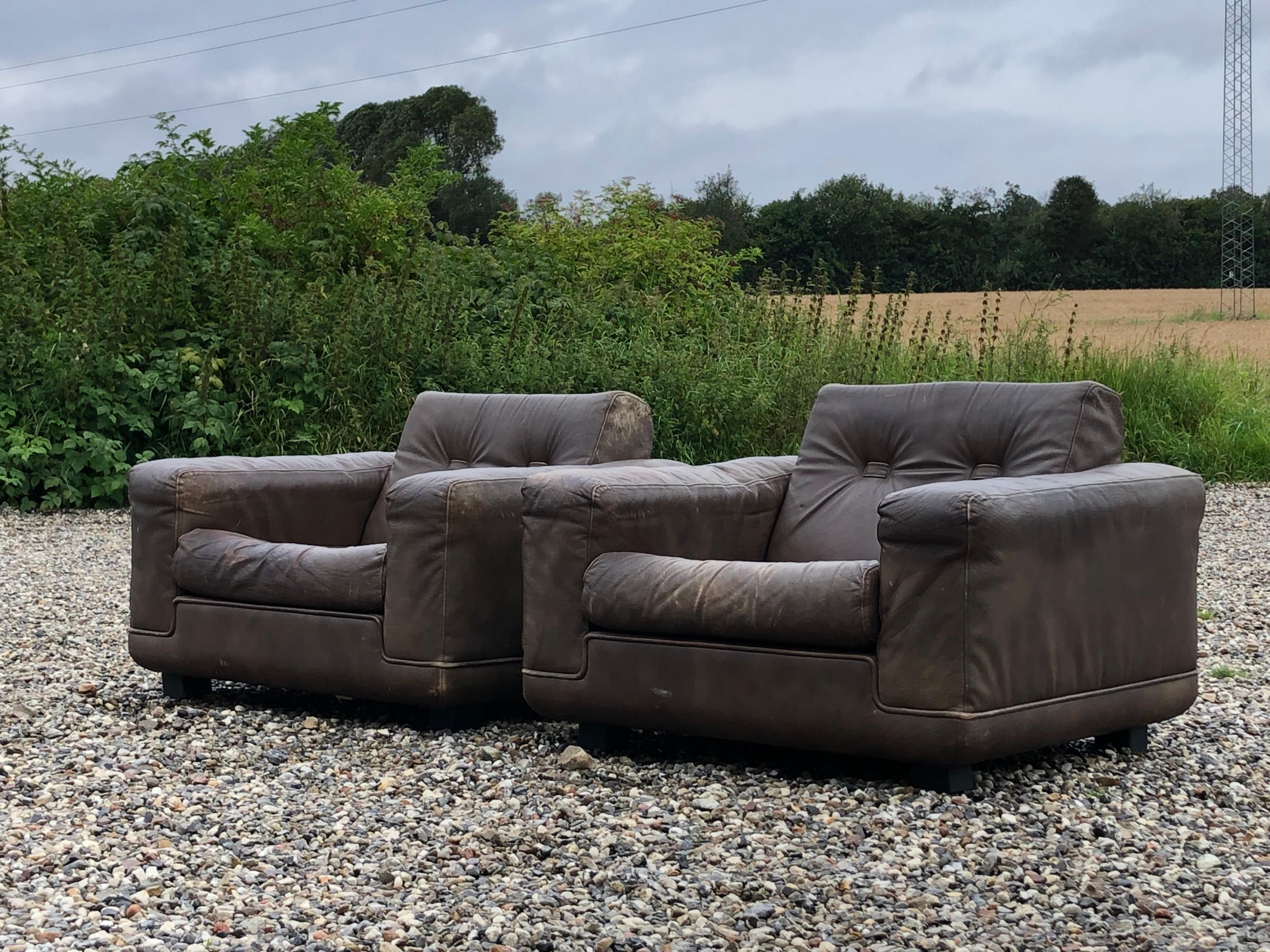 Late 20th Century Vintage pair of armchairs in Brown leather by Søren Nissen & Ebbe Gehl For Sale