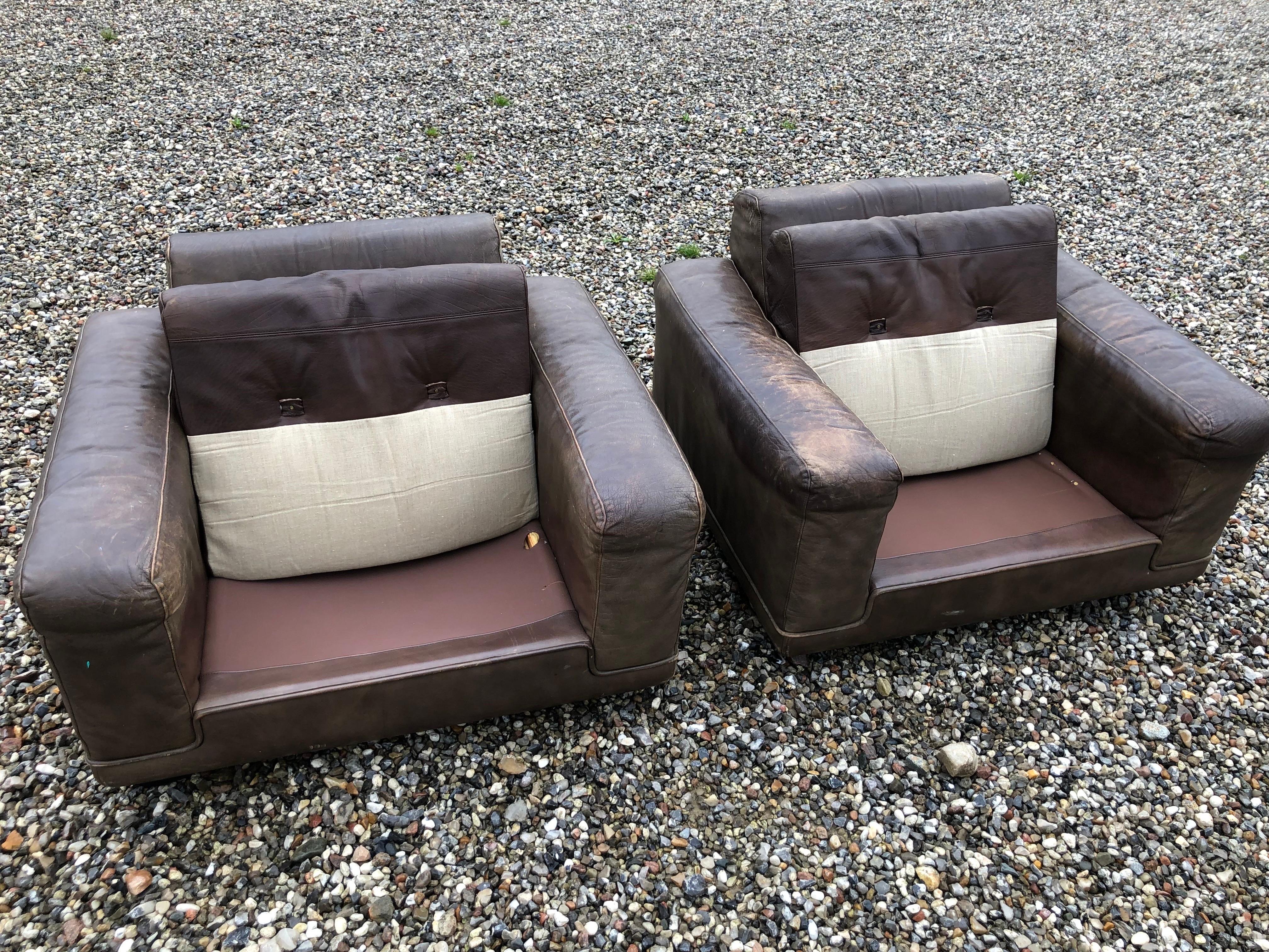 Late 20th Century Vintage pair of armchairs in Brown leather by Søren Nissen & Ebbe Gehl For Sale